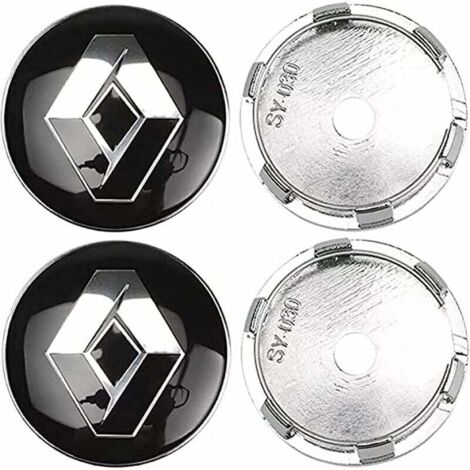4 tapacubos de aleación para llantas de coche de 57 mm con logotipo y emblema para Koleos, Duster y Megane, color negro.