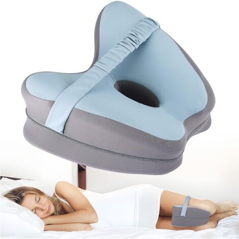 Almohadas para piernas (2 unidades) para quienes duermen de lado, de espuma viscoelástica para rodillas, para aliviar el dolor de espalda, ciática y articulaciones (azul) (1/5)