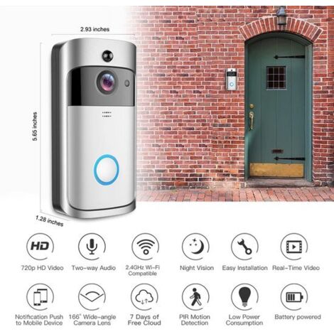 Videoportero inalámbrico con cámara HD y Wi-Fi - Timbre inteligente con 1 receptor, pulsador, alarma con cable, timbre inalámbrico resistente al agua, pantalla táctil, cámaras de videovigilancia, webc