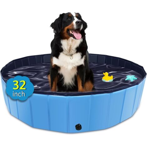 Piscina plegable portátil grande de plástico duro para perros, gatos, niños, mascotas y cachorros - 80 x 20 cm - Azul (1/5)