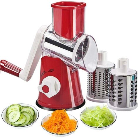 Rallador manual rotatorio para verduras. Rallador de Verduras Manual - Rallador de Tambor Multifunción, con 3 Cuchillas de Acero Inoxidable, para Frutas. Verduras y queso (rojo) (1/5)