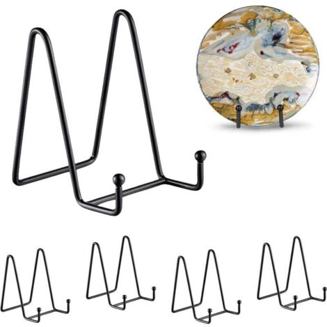 Paquete de 5 soportes para placas de exhibición, soporte de metal negro para marcos de fotos, exhibidores para fotos, manualidades y objetos de colección (hierro de 4,5 pulgadas) (1/5)
