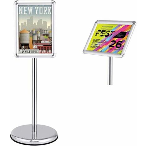 Soporte de aluminio para carteles de suelo, tamaño A4, altura ajustable, rotación de 360 grados, para bodas, museos, espectáculos y fiestas (plateado, A4) (1/5)