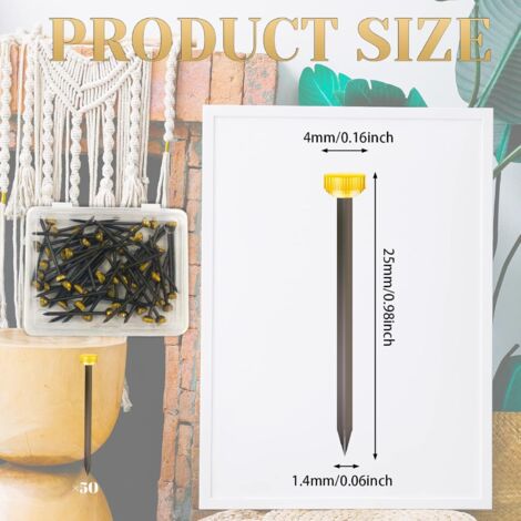 50 Clavos De Latón De 4 Mm Para Colgar Cuadros Con Caja De Almacenamiento De Plástico Negra Y