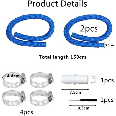 Mangueras De Piscina De 32 Mm X 150 Cm (2 Unidades) - Con 4 Abrazaderas De Metal Y Conector, Para Bombas Y Filtros