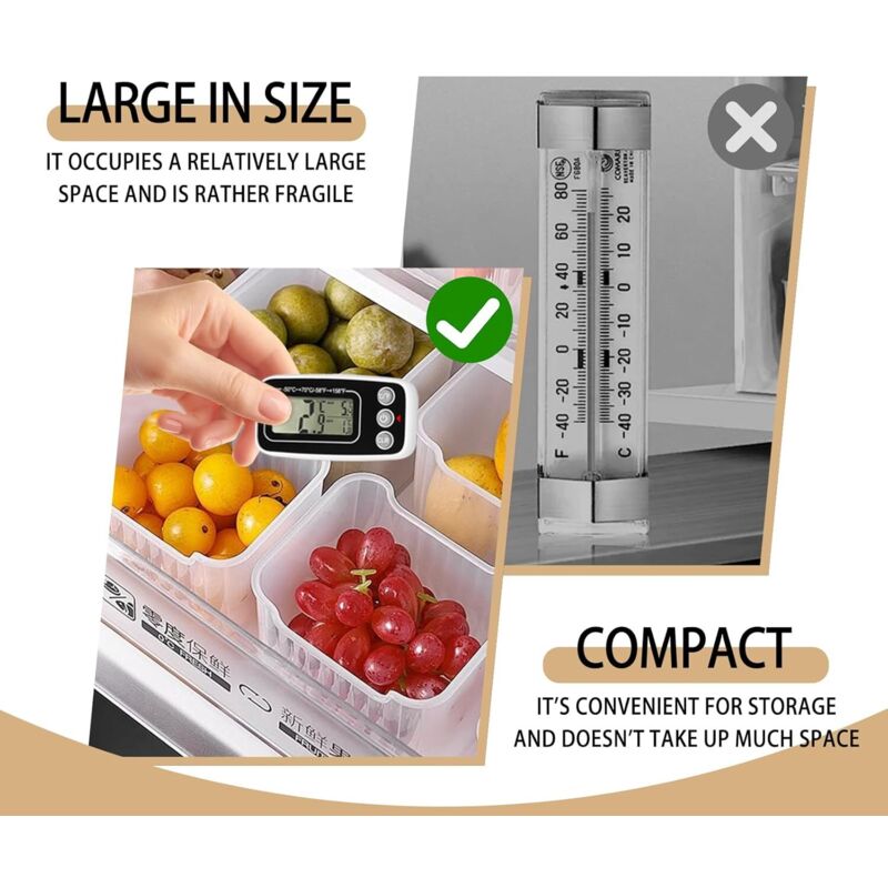 YMYNY 4 Termometri Per Frigorifero, Termometro Digitale LCD Con Sonda Impermeabile Per Frigorifero Congelatore E Acquario 2 Pezzi Neri E 2 Pezzi Bianchi 87760046