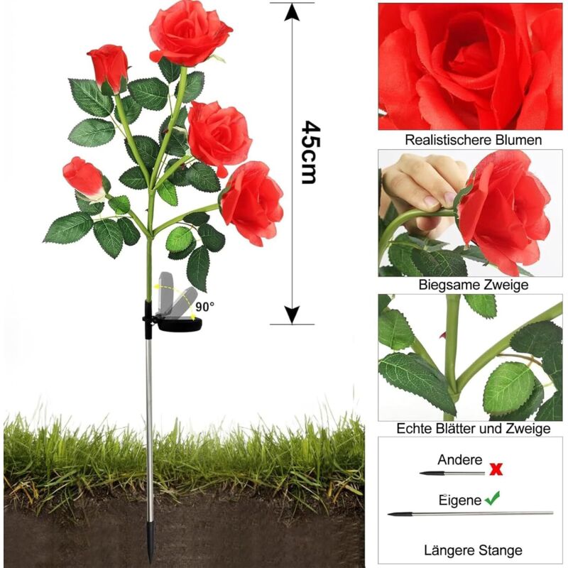 Luci Solari A Forma Di Rosa Per Giardino – YWYWLED, 5 Rose Multicolore, 2 Modalità (fissa/lampeggiante), Impermeabili, Pali Inclusi - 4