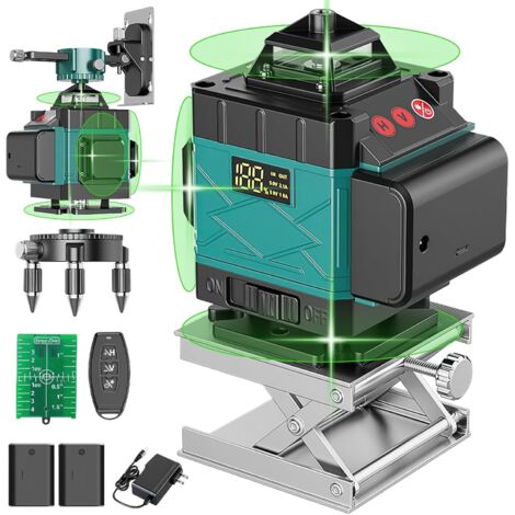 Livello Laser 4D 16 Linee Autolivellante 360° – Verde Ad Alta Visibilità, Con Treppiede, 2 Batterie 2400 MAh, Modalità Pulsata E Telecomando