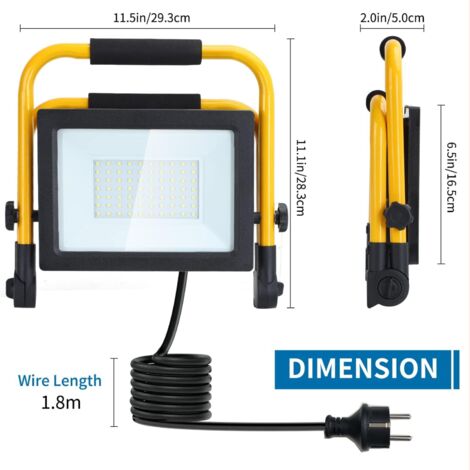 Tkdaksy Faretto LED Da Cantiere 150W 15000LM 6500K – Portatile, IP66 Impermeabile, Con Cavo 2M E Staffa Regolabile 360°