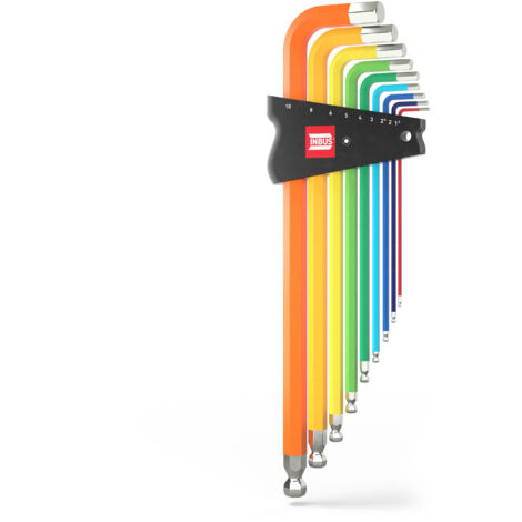 INBUS® 70273 Innensechskant Winkelschrauberdreher Set mit ColorGrip & Kugelkopf 9tlg., 1.5 bis 10 mm Winkelschlüssel