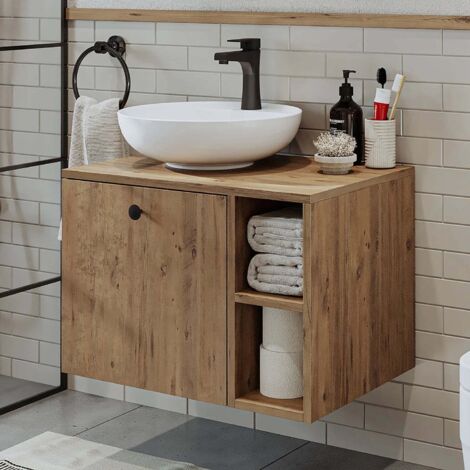 Lotus Vanity Unit 65 cm with Over Counter Wash Basin / Bowl, Oak Effect