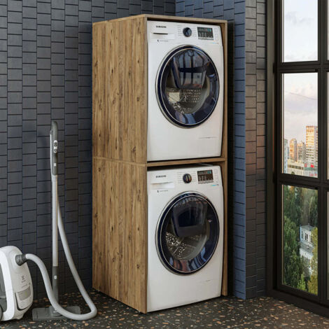 Duo Space Saving Washer and Dryer Stacker Cabinet, Oak Effect