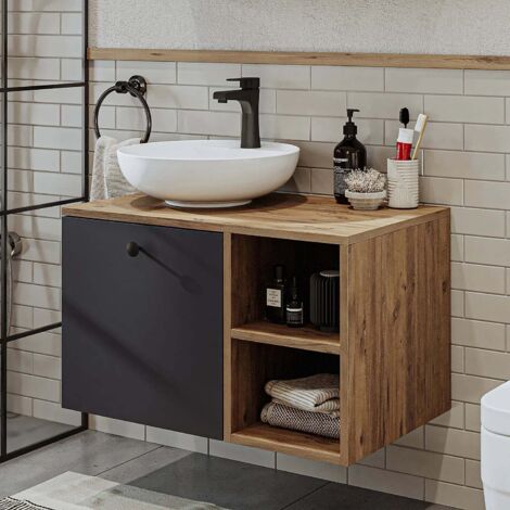 Lotus Vanity Unit 75 cm with Over Counter Wash Basin / Bowl, Oak Effect and Anthracite