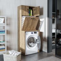 Luna Washing Machine Cabinet with Built In Laundry Basket and Storage Cupboards, Oak Effect