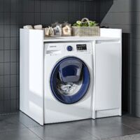Derin Washing Machine Cabinet with Integrated Side Storage, 100cm - White
