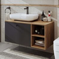 Lotus Vanity Unit 95 cm with Over Counter Wash Basin / Bowl, Oak Effect and Anthracite