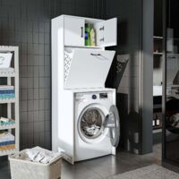 Luna Washing Machine Cabinet with Built In Laundry Basket and Storage Cupboards, White