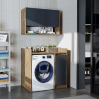 Derin Washing Machine Cabinet with Integrated Side Storage and Wall Unit, 100cm - Oak Effect and Anthracite