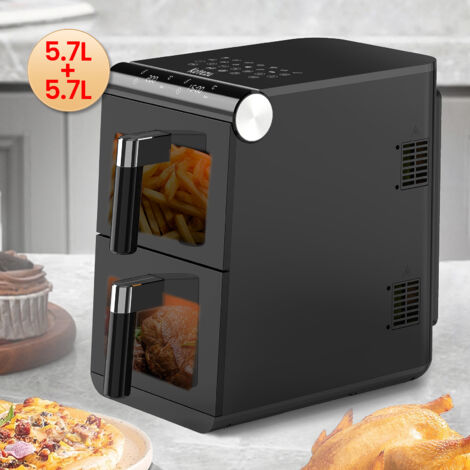 Friteuse sans huile,Air Fryer 2 tiroirs 5.7L+5.7L, 13 Programmes, Temps et Température Réglables, 2800W