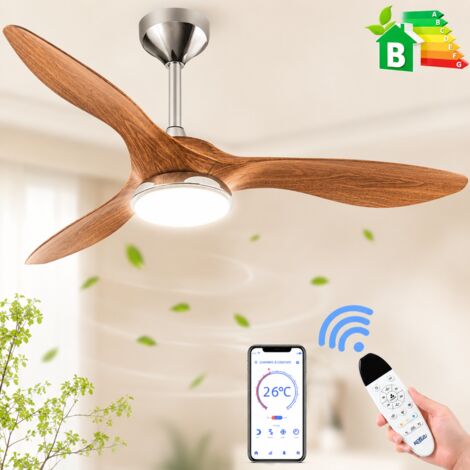 Ventilateur Plafond avec Lumiere,132 cm avec Lumière LED à Intensité Variable, Lames en ABS à Grain de Bois Modernes, Télécommande