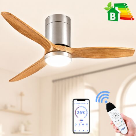 Ventilateur Plafond avec Lumière LED à Intensité Variable, 132 cm, Télécommande/Mode Hiver-Été/Silencieux/Moteur CC 30W/Bois
