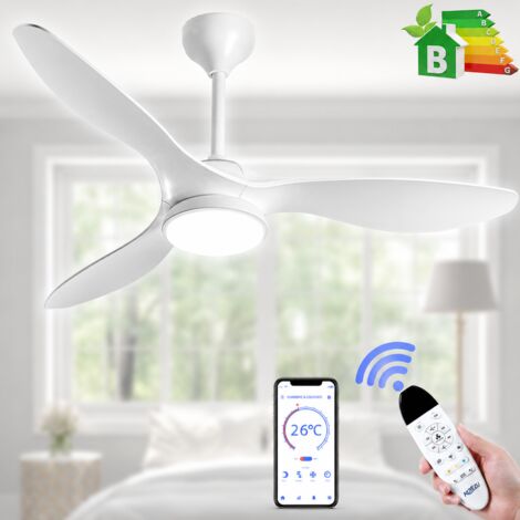 Ventilateur Plafond avec Lumière LED à Intensité Variable, 132 cm, Télécommande/Mode Hiver-Été/Silencieux/Moteur CC 30W, Blanc
