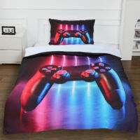 Housse de Couette Gamer 140x200 Enfant + 1 Taie d'Oreiller 50x75, Parure de Lit Enfant à Motif de Manette de Jeu, 1 Personne