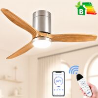 Ventilateur Plafond avec Lumière LED à Intensité Variable, 132 cm, Télécommande/Mode Hiver-Été/Silencieux/Moteur CC 30W/Bois