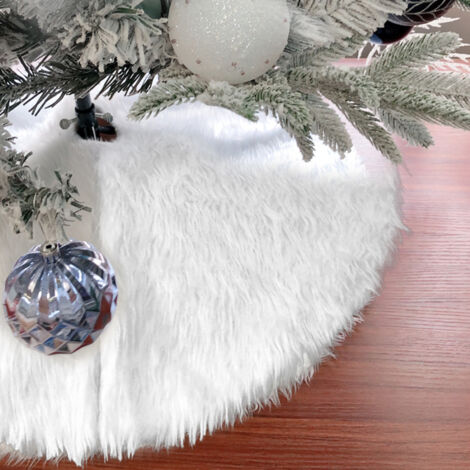 Jiubiaz Jupe d'arbre de Noël 122 cm, jupe d'arbre de Noël en fausse fourrure, décorations de Noël, ornements d'arbre de vacances, blanc (1/5)