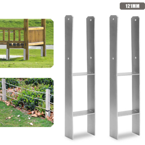 Jiubiaz Ancrage pour poteaux d'extérieur – très robuste, résistant aux intempéries et idéal pour les poteaux en bois dans le jardin - 121 mm 2x - H support de poteau (1/5)