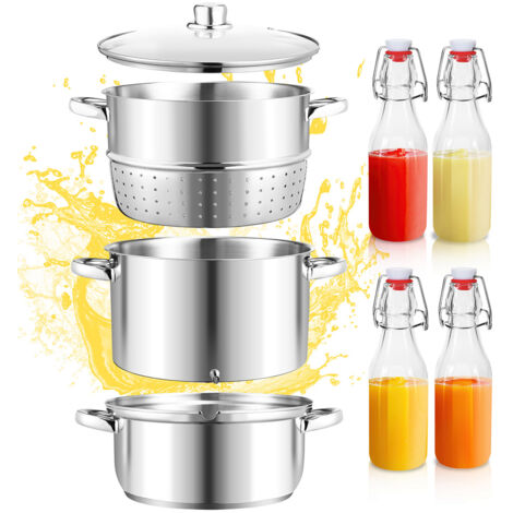 Jiubiaz Centrifugeuse à vapeur 8 L en acier inoxydable avec 4 bouteilles à bouchon mécanique – Centrifugeuse pour fruits et légumes, Ø 26 cm, lavable au lave-vaisselle, compatible avec tous les types (1/5)