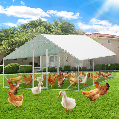 Jiubiaz Enclos Poulailler avec Toit 3x6x2 m en Acier Galvanisé pour Poules Extérieur