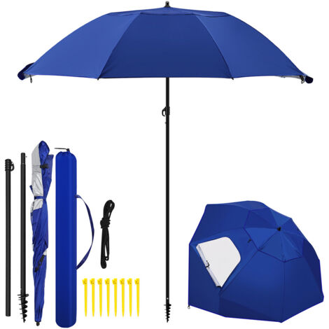 Jiubiaz Sombrilla 2 en 1 de playa y jardín UV50+ con piqueta de suelo en espiral, altura 210 cm, Ø 220 cm, para 2–4 personas (1/5)