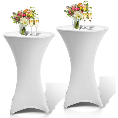 Jiubiaz 2 fundas elásticas para mesas altas, Ø 60 × 110 cm, blancas: fundas elásticas para mesas de bar, para eventos y celebraciones (1/5)