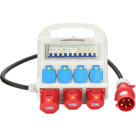 Jiubiaz Distribuidor de corriente para obras Distribuidor CEE Toma de corriente IP44 para obras 2x400V-16A 1x400V-32A 4x230V Schuko