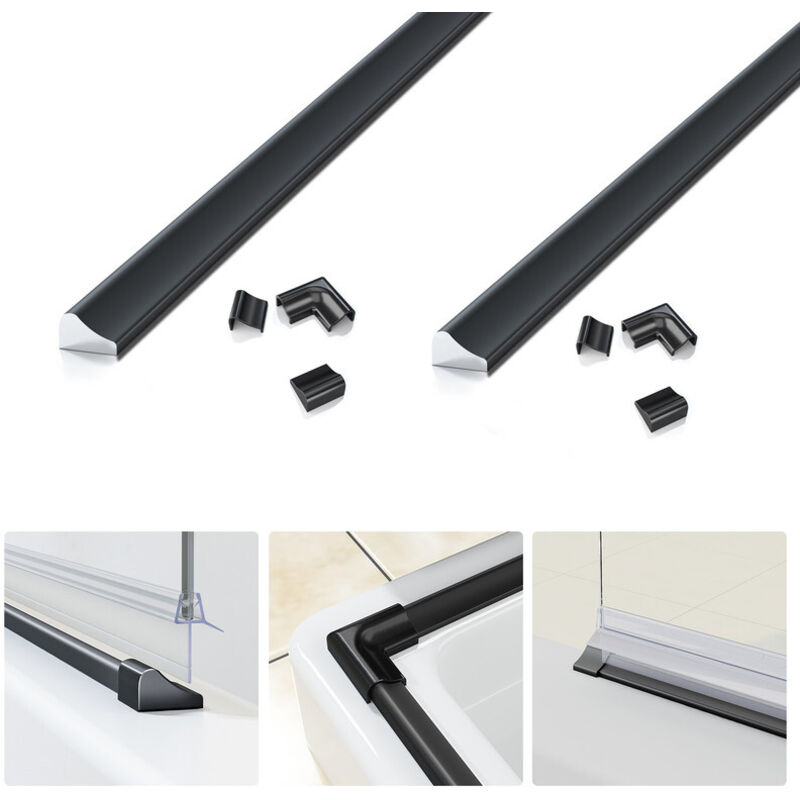 WITEN&NOCK Kit de profilés de seuil avec embouts et connecteurs d'angle à 90° sans profil de protection anti-éclaboussure chromé