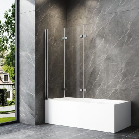 WDWRITTI Pare-baignoire 140x140cm pliable en 3 parties Paroi de douche pour baignoire Paroi de douche pliable pour douche Verre de sécurité ESG 6 mm Paroi de douche