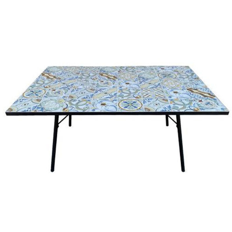 Mesa de jardín rectangular de 160x100 cm con tapa de cerámica decorada ...