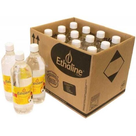 Bioetanol líquido Ethaline Paquete de 12 botellas de 1 L – pureza - 96 %, encendido rápido, cero humo – Tecno Air System