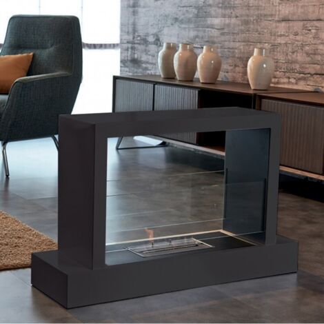 Biochimenea de suelo Roma Negro 2,5 kW – vidrio frontal, dimensiones 100×62,5×30 cm, efecto escénico – Tecno Air System