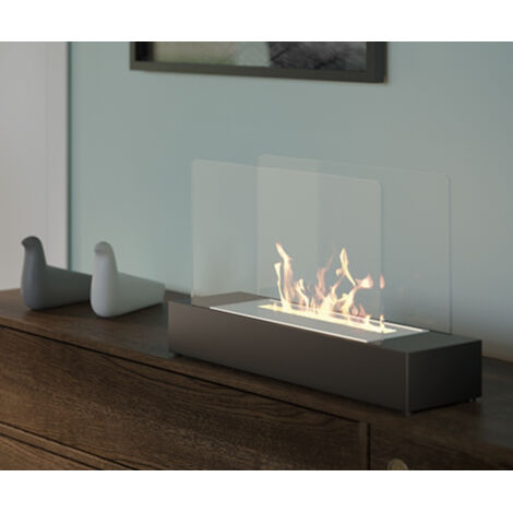 Biochimenea de mesa Mantova Negro 2 kW – 2 cristales protectores, quemador de 1,5 L, diseño compacto – Tecno Air System