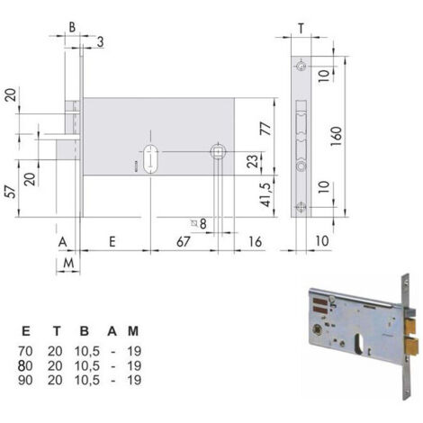 Cerradura Eléctrica De Embutir Para Aluminio Art. 14461 E70 Frontal 20 Mm