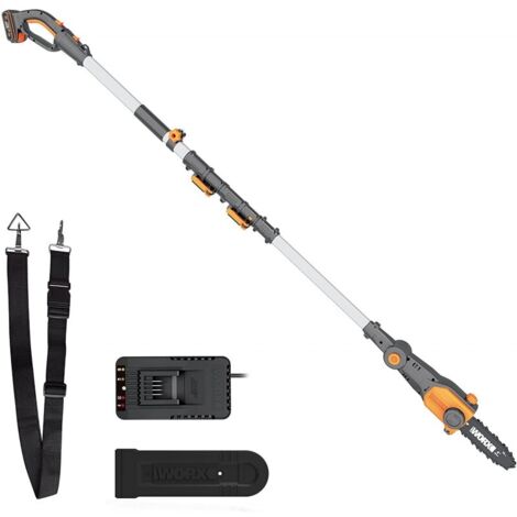 Podadora de pértiga WORX WG349E de 20 V a batería, barra de 20 cm, batería de 2 Ah, para podar en altura.