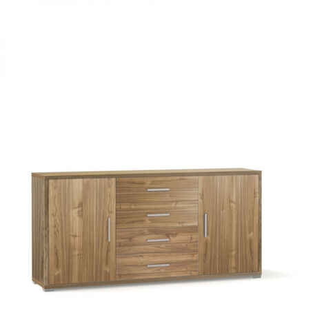 Mueble móvil con 2 puertas y 4 cajones, 174L x 41P x H84 – Acabado en madera nogal – Sarmog