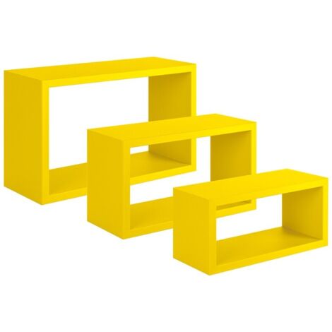 Conjunto de 3 estantes de pared tríptico amarillo canario 45x27x15,5 - 40x22x15,5 - 35x17x15,5 cm Sanitec (1/4)