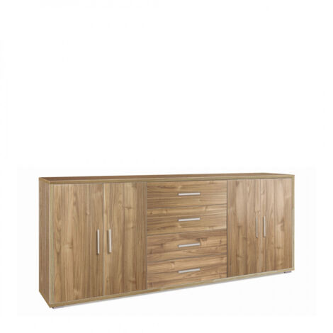 Mueble móvil con 4 puertas y 4 cajones, 203L x 41P x h84 – Acabado en madera nogal – Sarmog