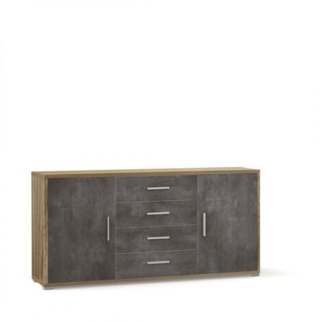 Mueble móvil con 2 puertas y 4 cajones, 174L x 41P x H84 – Acabado en madera nogal y negro mate – Sarmog