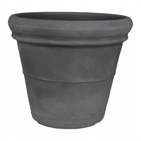 Jarrón decorativo clásico tradicional de Ø50 H42 en polímero resistente de color antracita para plantas de jardín y terraza - Monacis