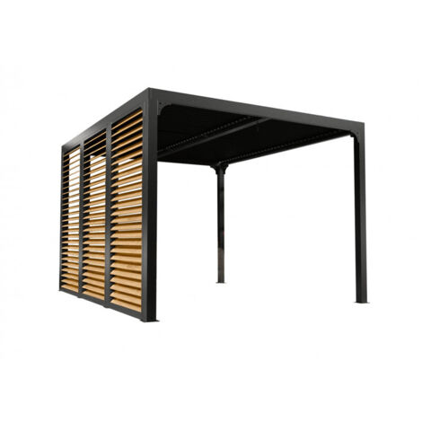 Pérgola bioclimática de aluminio antracita 360x300 cm – Lamas orientables – Con ventilaciones efecto madera 3,60 m – 10,80 m² – PER36VB30BI Foresta (1/5)
