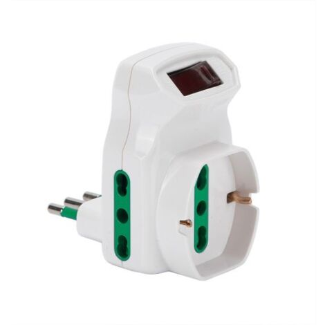 Adaptador triple 10A Schuko 10/16A FME blanco con interruptor térmico (1/5)